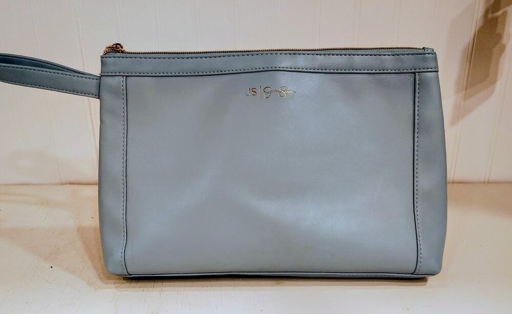 NWOT Light Blue Jessica Simpson Faux Leather Makeup Bag Wristlet